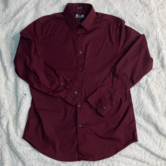 express burgundy dress shirt Express Men's Slim Solid Wrinkle-Resistant Everyday Performance Dress Shirt in Red Medium Tall